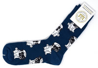 navy socks with grey pugs.