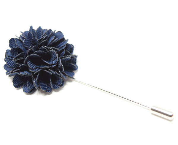 A navy flower lapel pin for suit.