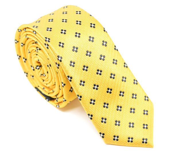 yellow tie with navy diamonds.