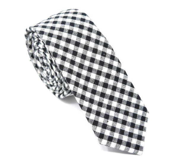 Black and white plaid tie.