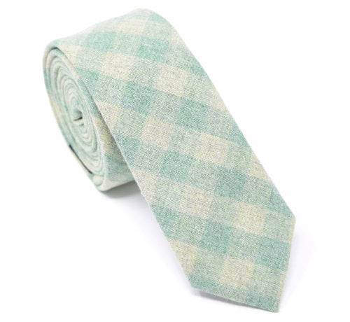 Green plaid handmade skinny tie.
