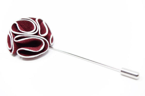 Wine and white lapel pin for a suit.